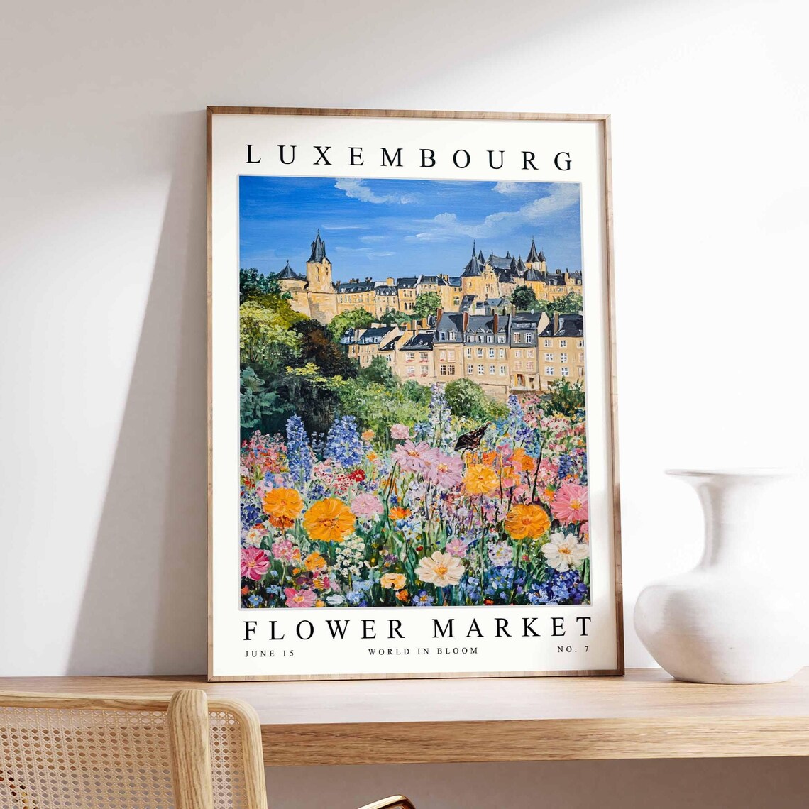 Luxembourg Flower Market Palace Wildflower Bloom Retro City Poster