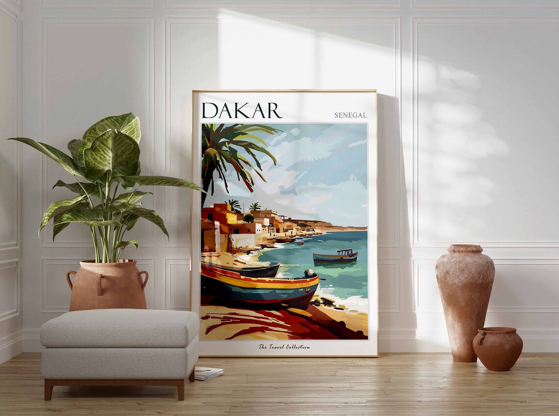 Dakar Senegal Fishing Boats Beach Colorful African Art Poster - Image 3