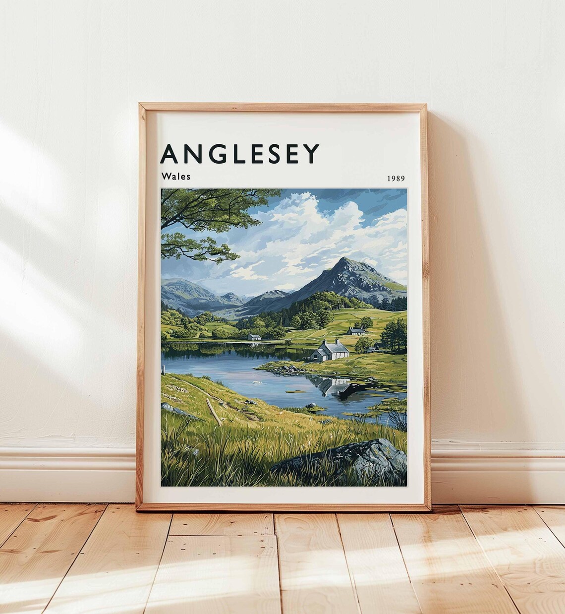 Anglesey Wales 1989 Mountain Lake Cottage Landscape Painting Poster