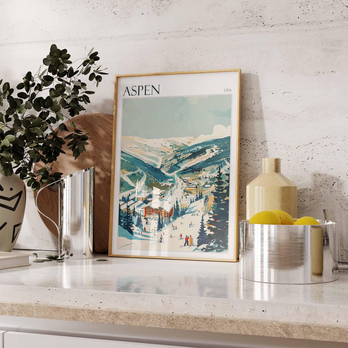 Skiing Travel Poster Skiing Art Aspen Poster Aspen Print Colorado Travel Decor Aspen Travel Art Winter Poster Aspen Travel Print - Image 2