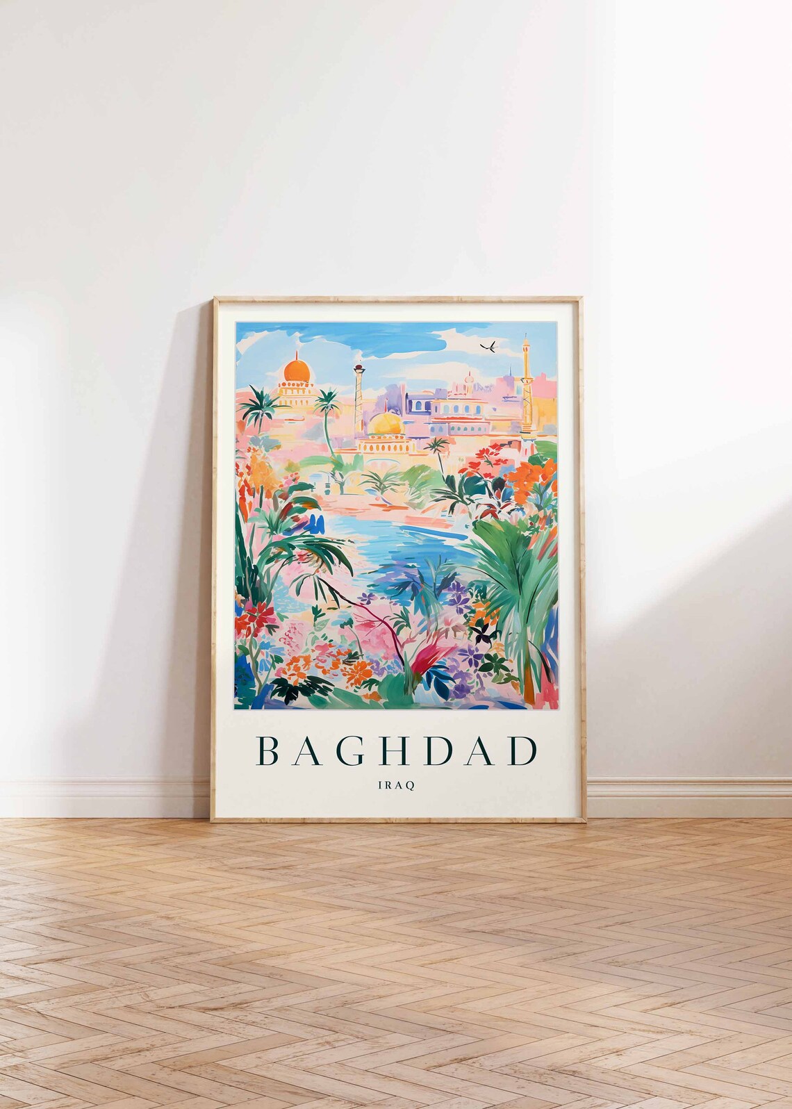 Baghdad Iraq Tropical Palm Garden Cityscape Colorful Art Poster - Image 2