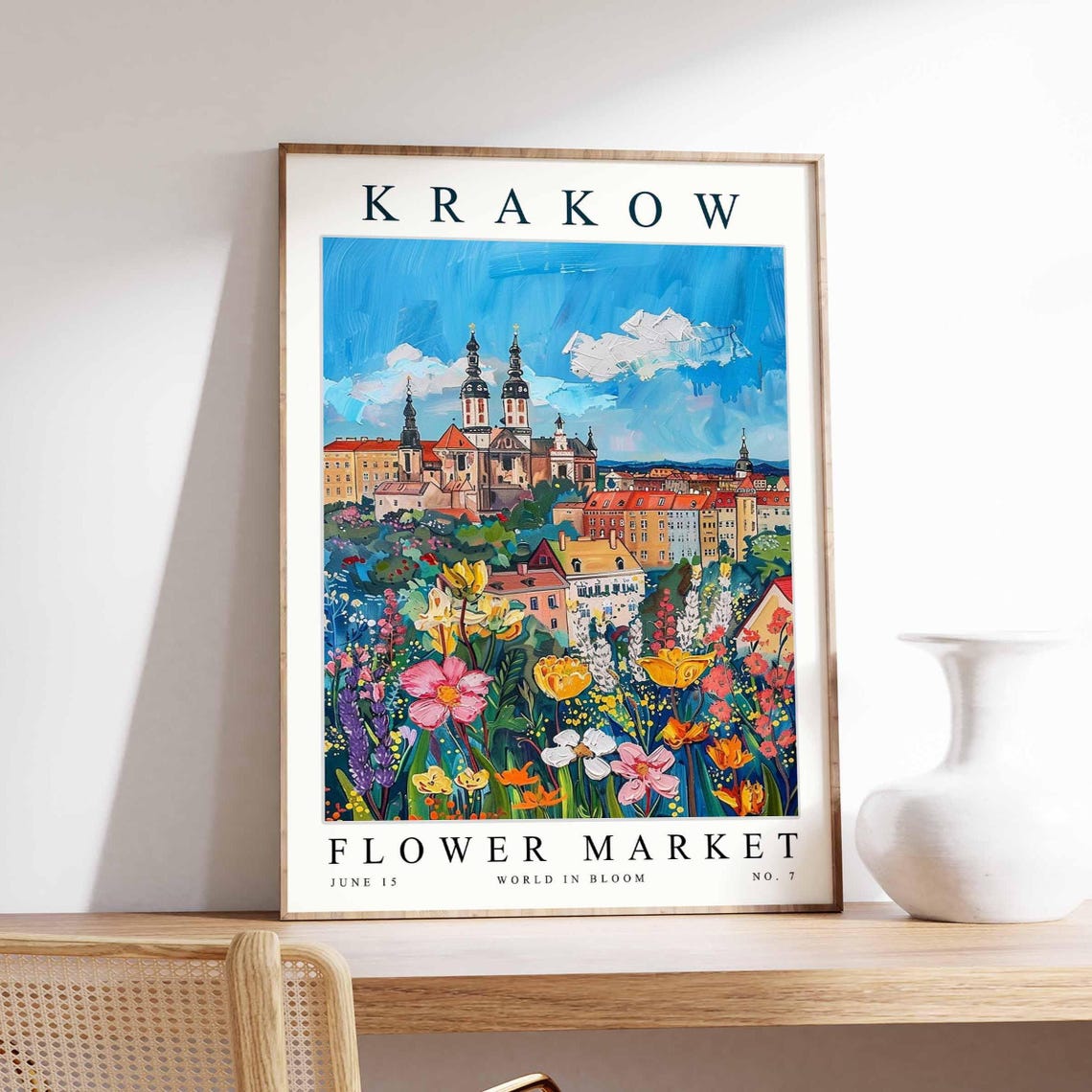 Krakow Flower Market Church Domes Cosmos Marigold Meadow Poster