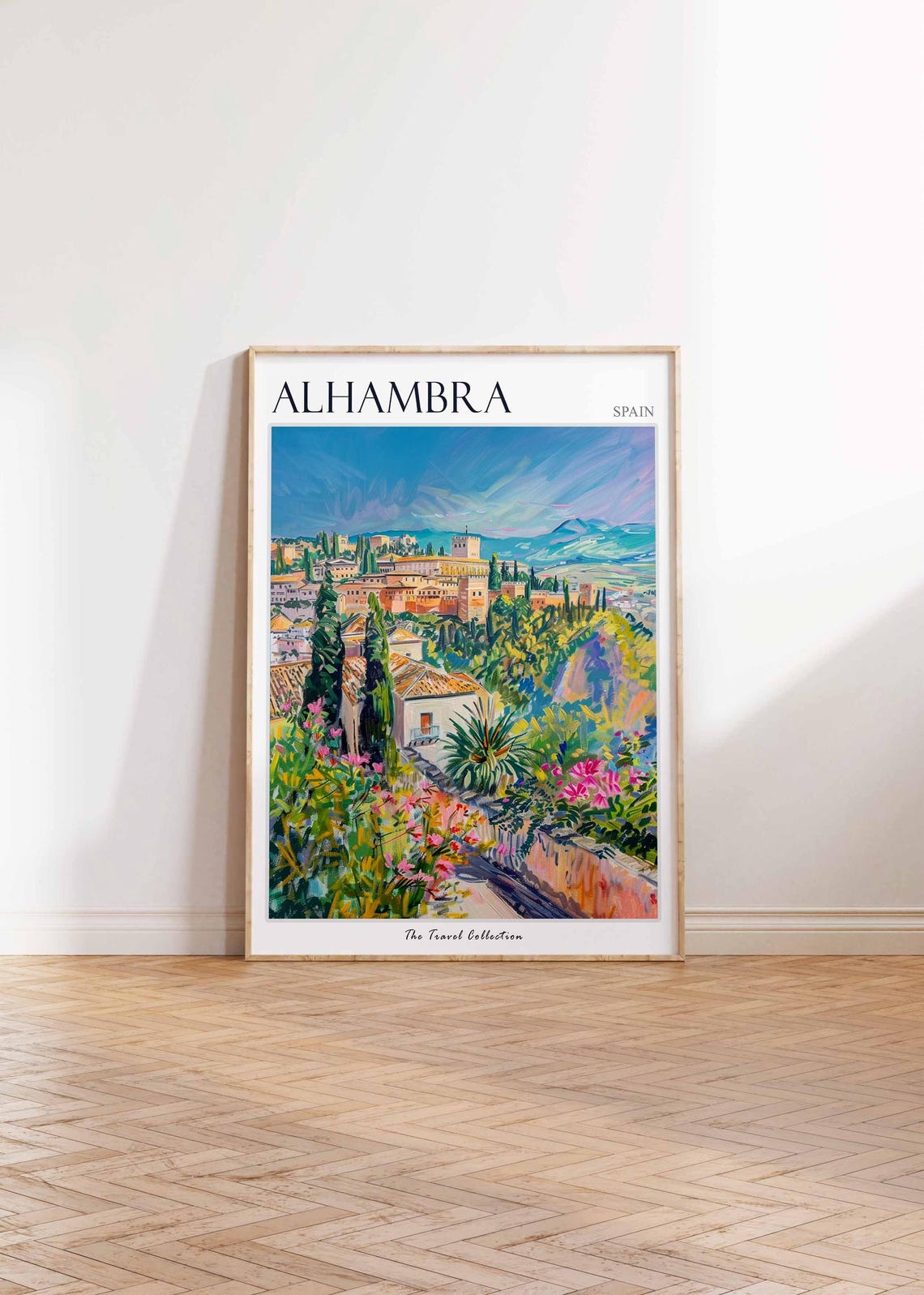 Alhambra Spain Gardens Flowers Palace View Painted Travel Poster - Image 2