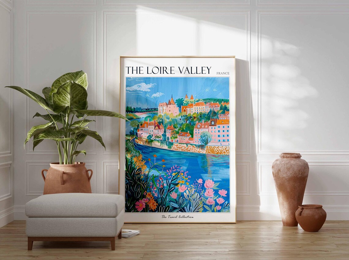 The Loire Valley Riverside Town Pink Flowers Meadow France Poster - Image 3