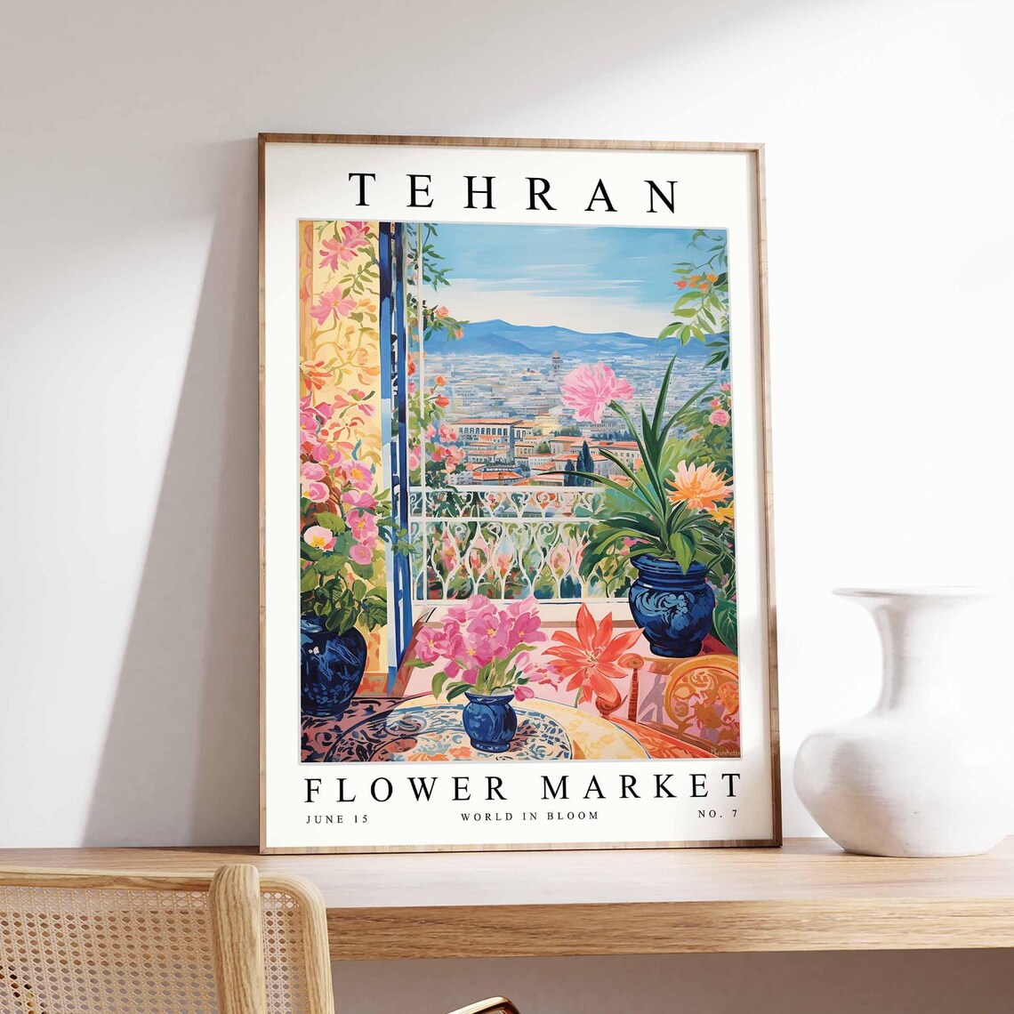 Tehran Flower Market No. 7 Balcony Blossom Cityscape Art Poster