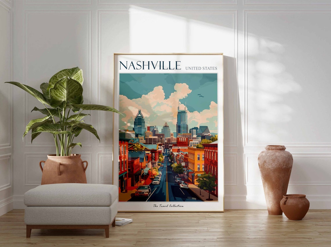 Nashville Travel Poster Nashville Travel Print Tennessee Poster Usa Wall Art Botanical Art Nashville Travel Poster Nashville Gift - Image 3