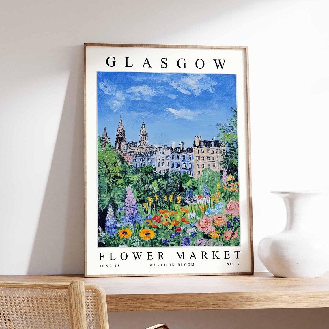 Glasgow Flower Market Scotland Twin Clock Towers Garden Floral Poster