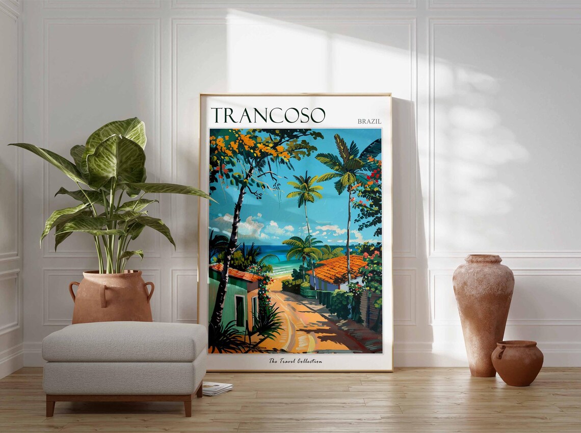 Trancoso Brazil Tropical Village Street Beach Travel Art Poster - Image 3