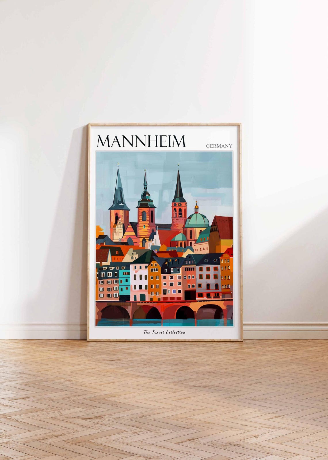 Mannheim Germany River Bridge Church Towers Cityscape Poster - Image 2