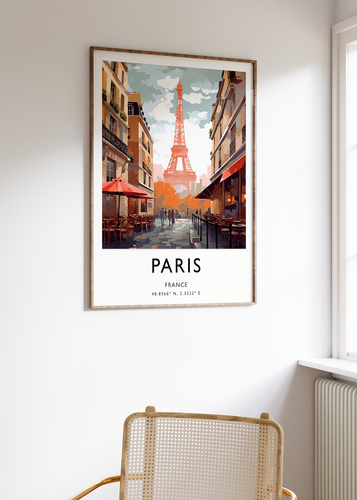 Paris France Charming Eiffel Tower Cafe Street Scene Travel Poster - Image 3