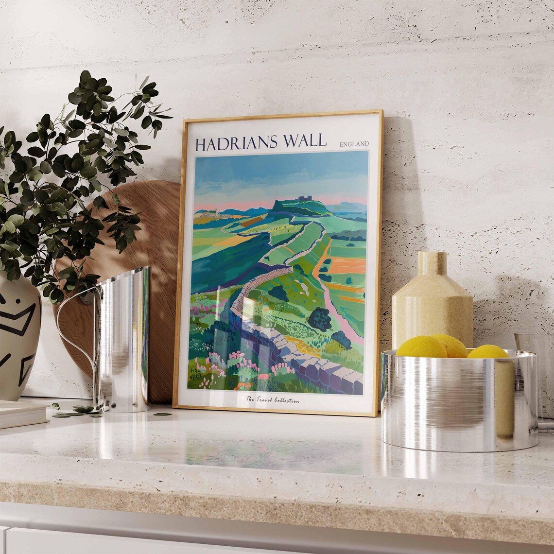 Hadrians Wall England Hilltop Fort Travel Poster Stone Wall Valley Art - Image 3