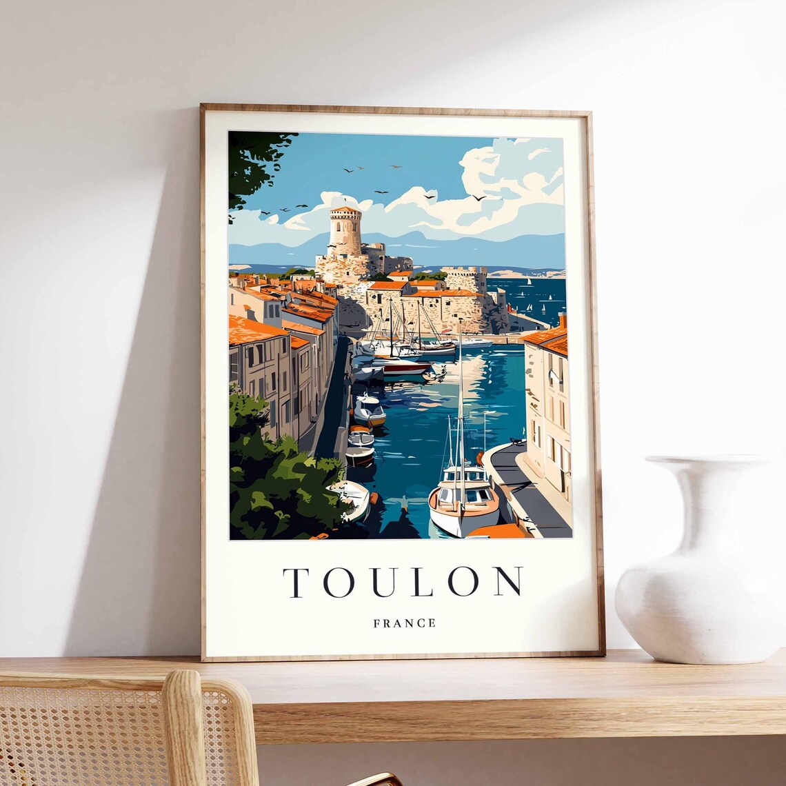 Toulon France Medieval Harbor Tower Stone Fortress Boats View Poster