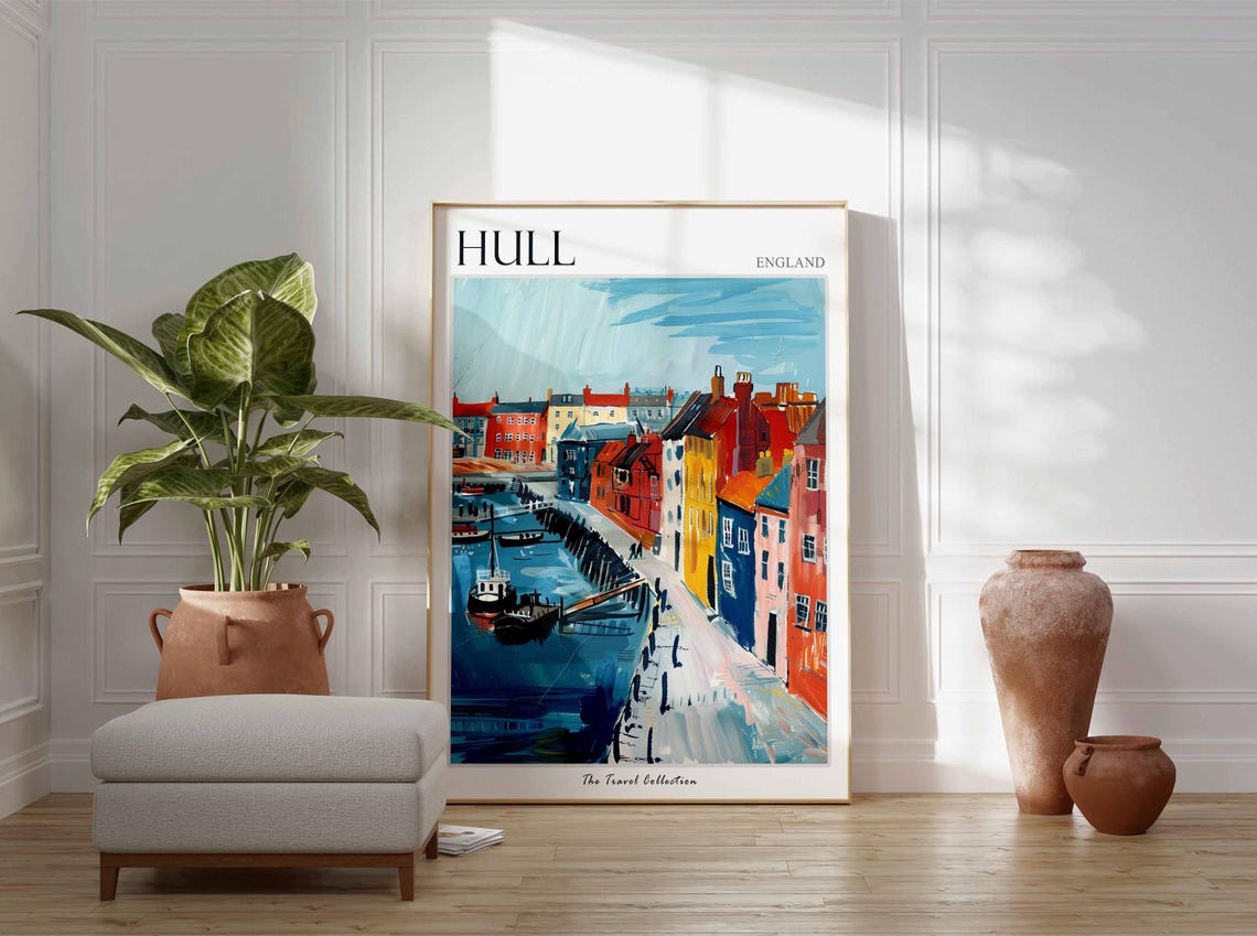 Hull England Colorful Quay Front Waterfront Buildings Travel Poster - Image 2