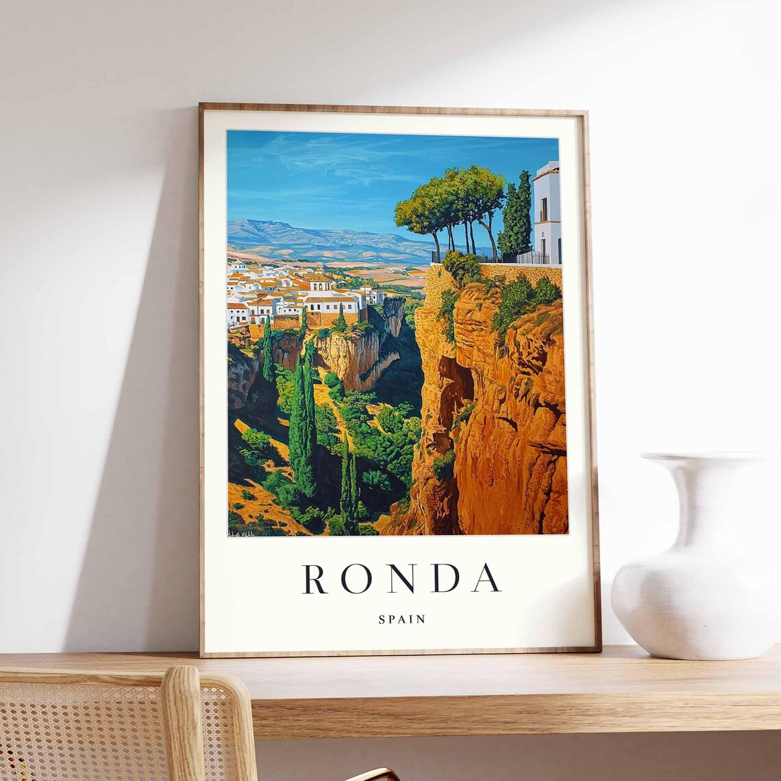 Ronda Spain Poster With Wide Gorge View Pines Old Town And Cliffs