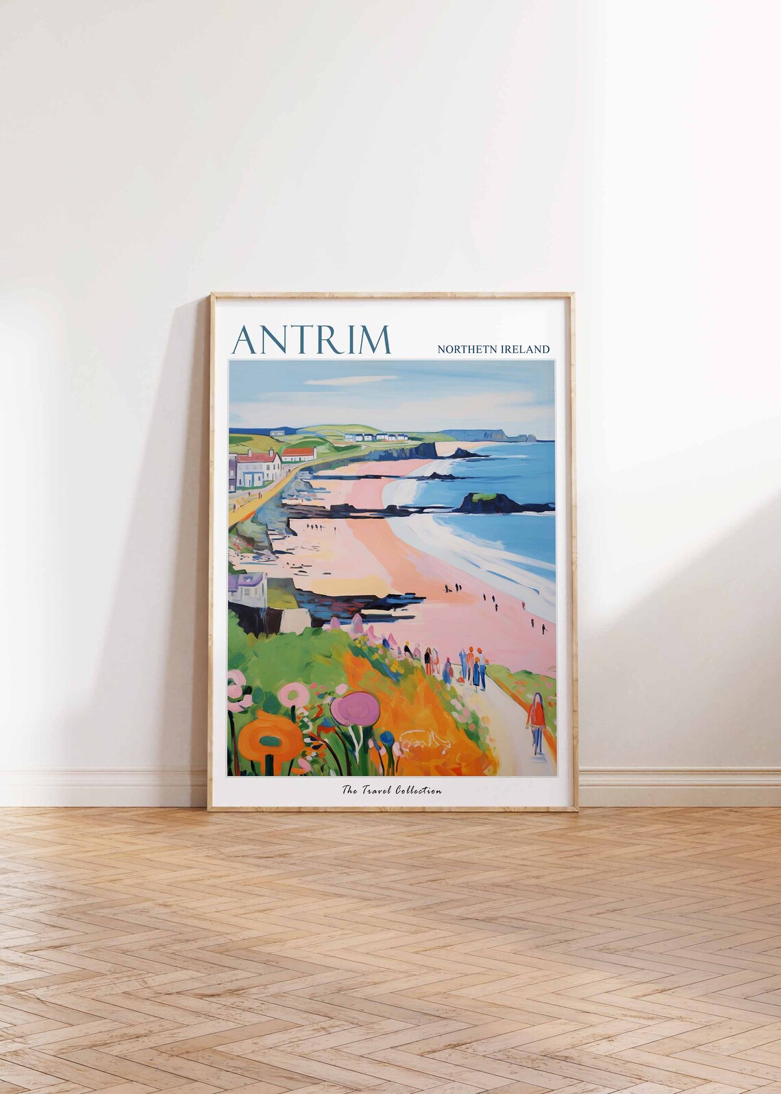 Antrim Northern Ireland Flower Beach Coastal Painting Travel Poster - Image 3