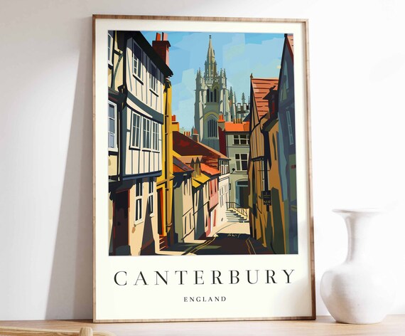 Canterbury Poster Canterbury Travel Print England Wall Art British Travel Print Tropical Decor City Print Canterbury Travel Poster