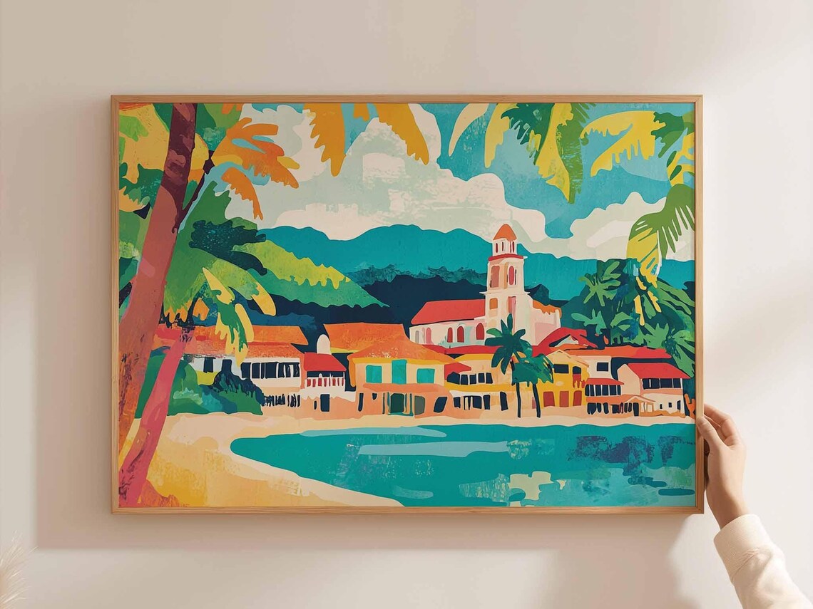 Cebu Philippines Colorful Coastal Town Harbor Church Art Poster