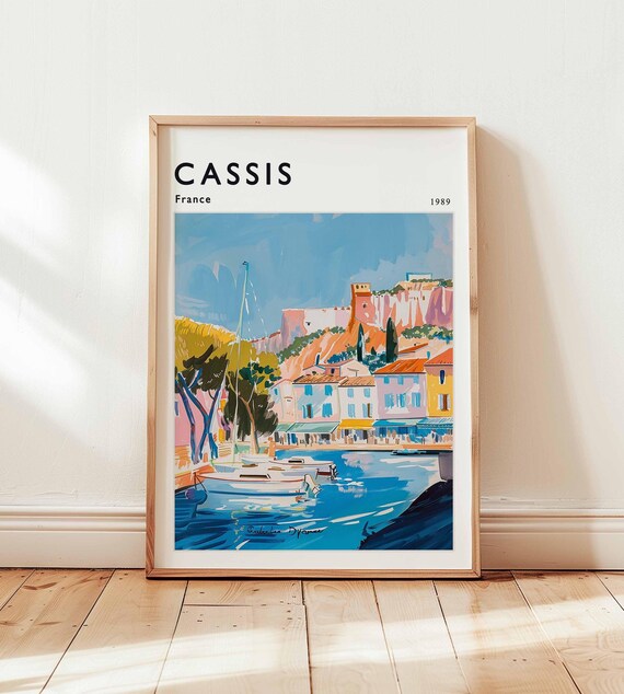Cassis France 1989 Sailboat Harbor Colorful Houses Vintage Travel Poster