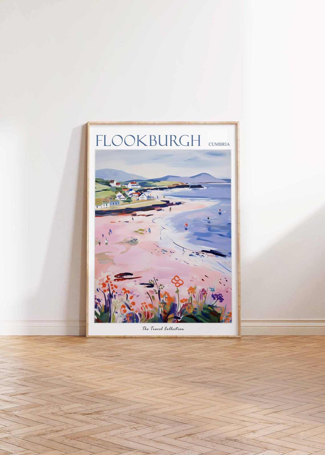 Flookburgh Cumbria Pink Sand Beach Wildflowers Vintage Travel Poster - Image 2