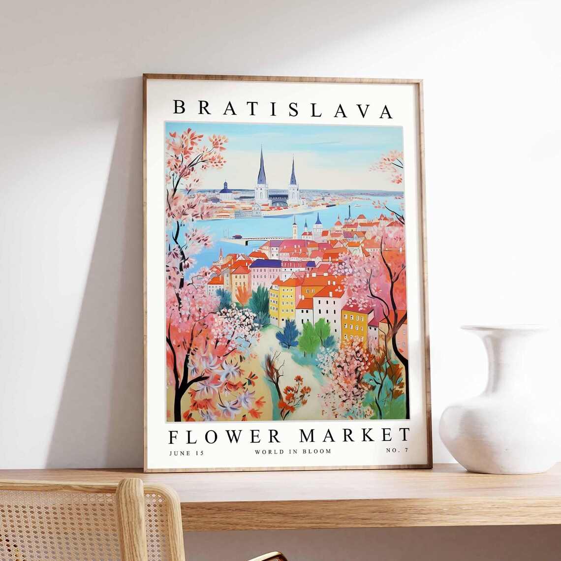 Bratislava Flower Market Twin Spires River Cherry Blossom Poster