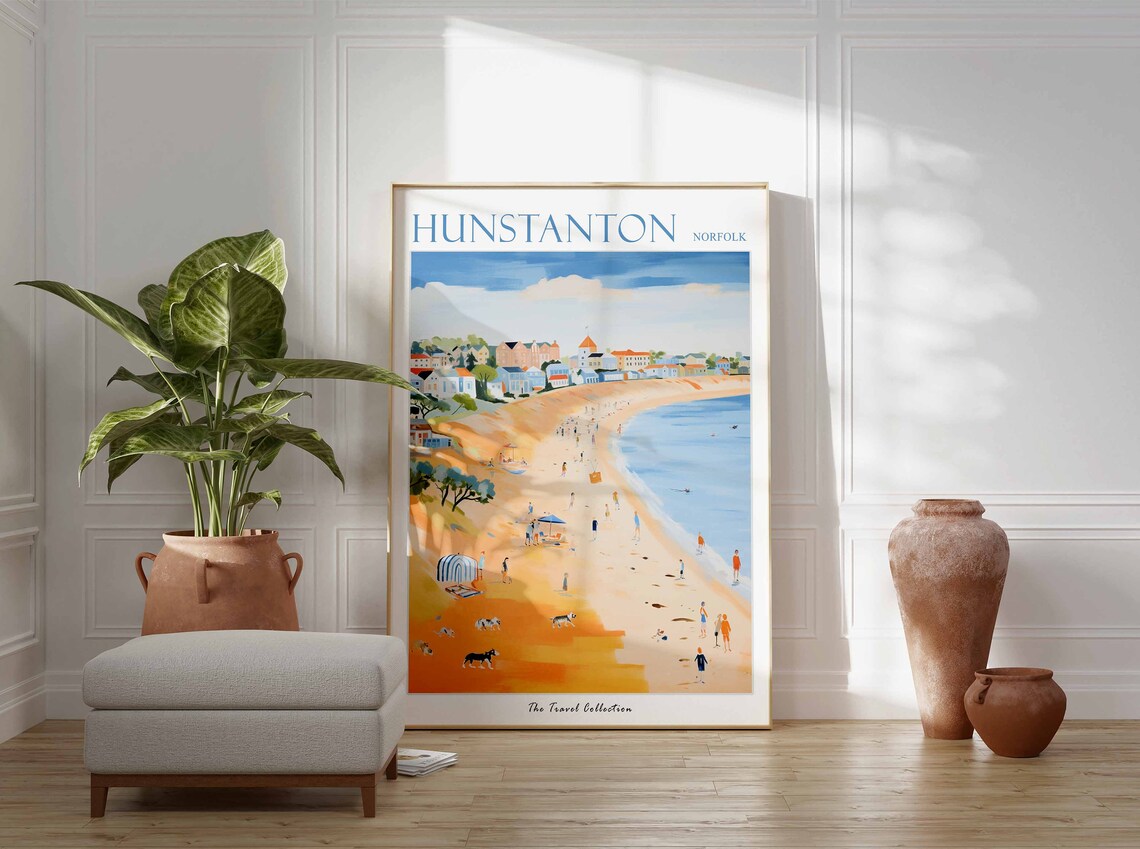 Hunstanton Norfolk Beach Bathers Dogs Seaside Painting Poster - Image 2