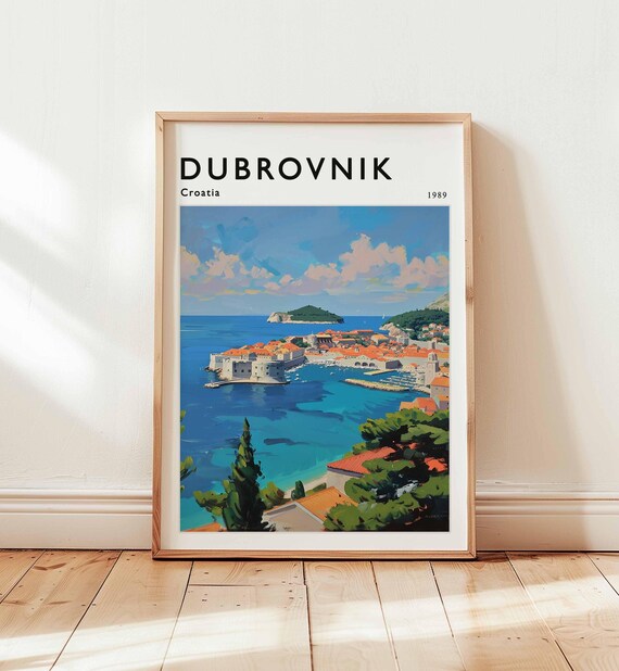 Dubrovnik Croatia 1989 Old Town Island View Travel Art Poster