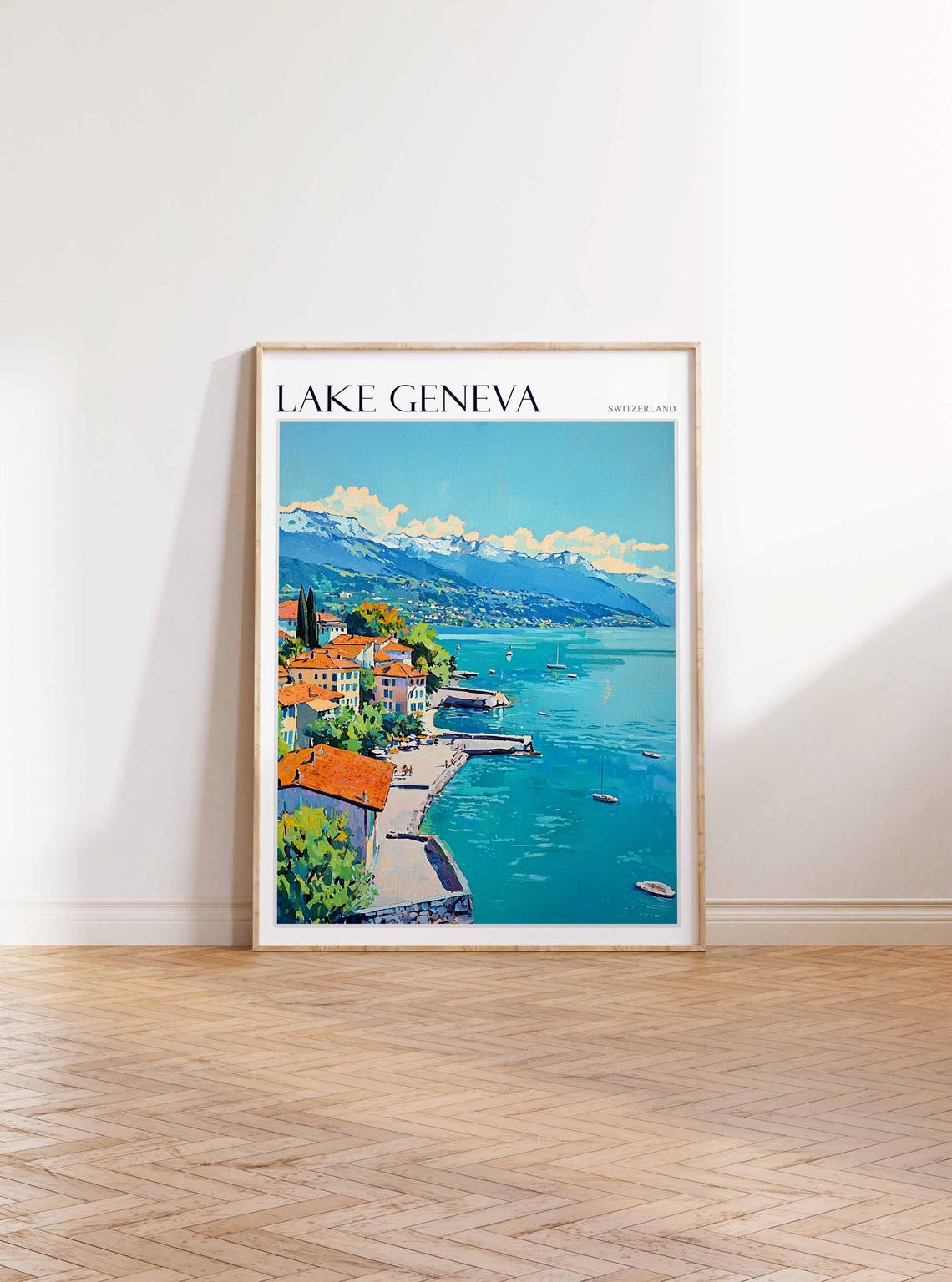 Lake Geneva Poster Switzerland Travel Print Swiss Decor Europe Travel Poster European Wall Art Lake Geneva Travel Poster - Image 3