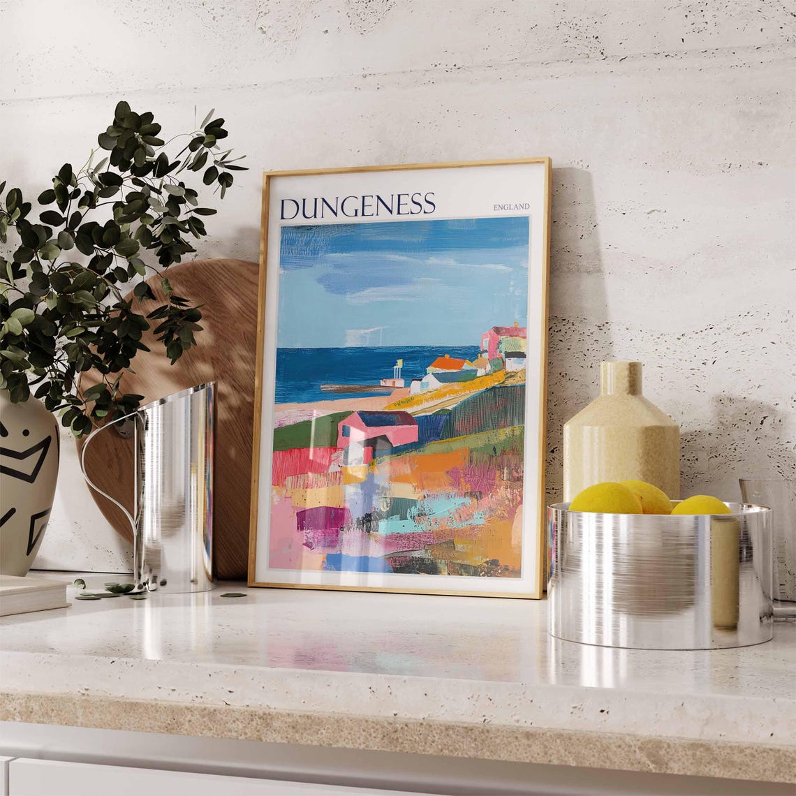 Dungeness England Lighthouse and Village Expressionist Poster - Image 2