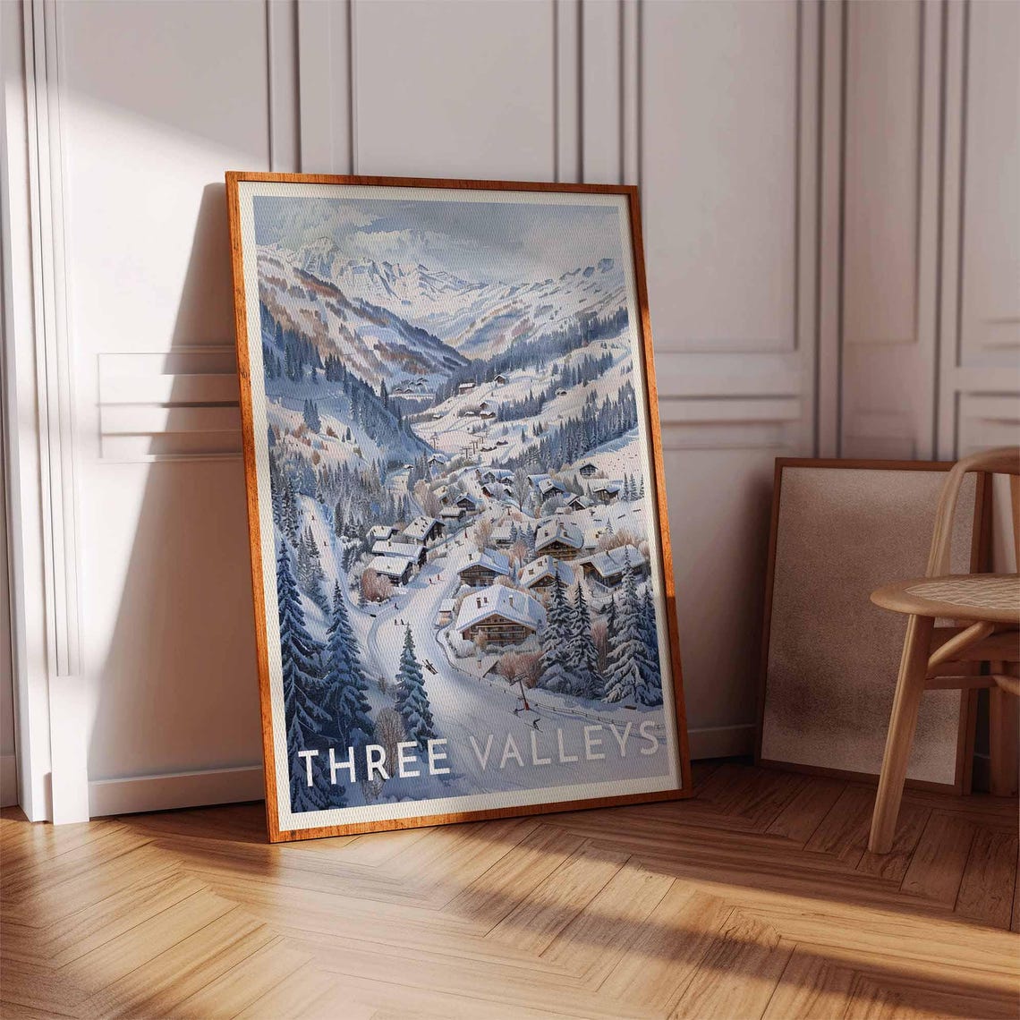 Three Valleys Winding Groomed Trail Through Chalet Slopes Poster - Image 3