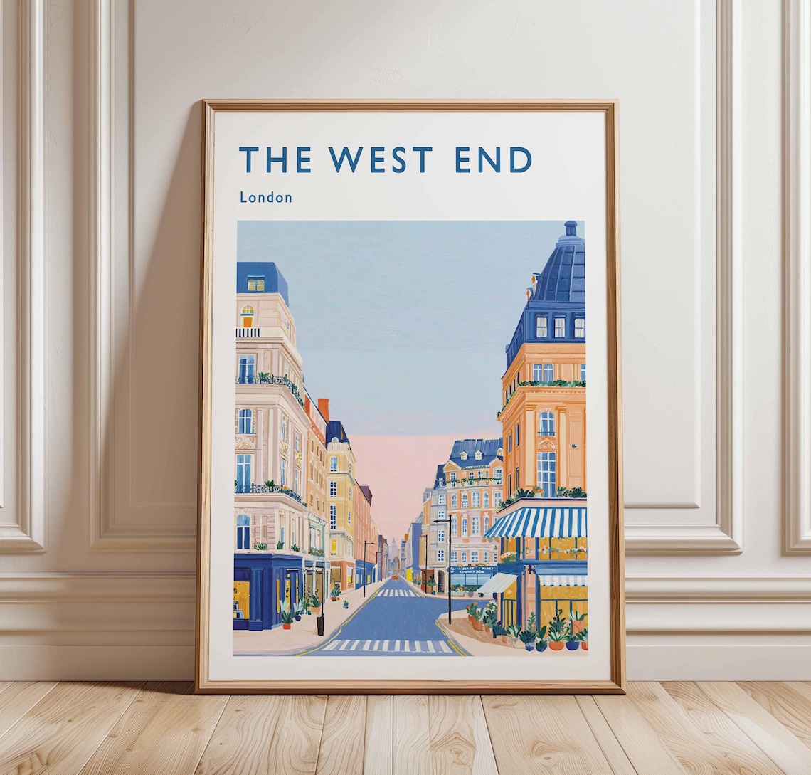 The West End London Blue Pastel Theatre District Street Art Poster