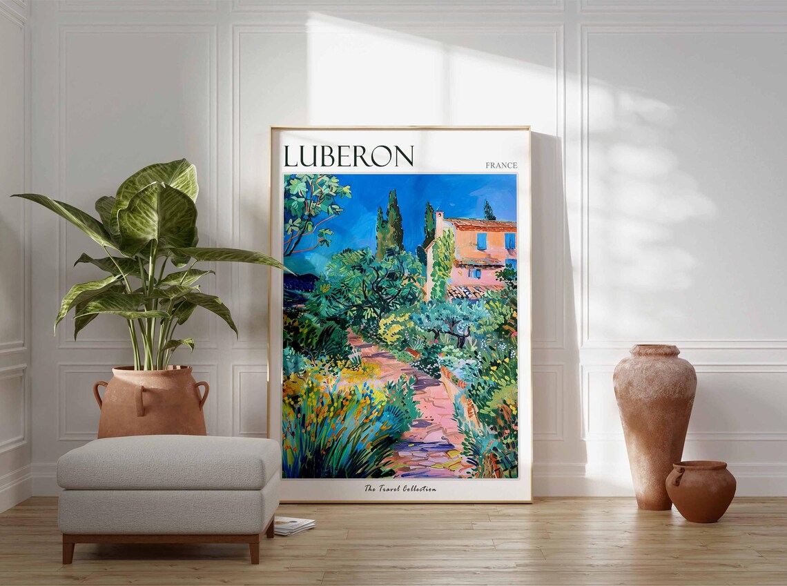 Luberon France Farmhouse Flower Garden Path Painting Travel Poster - Image 3