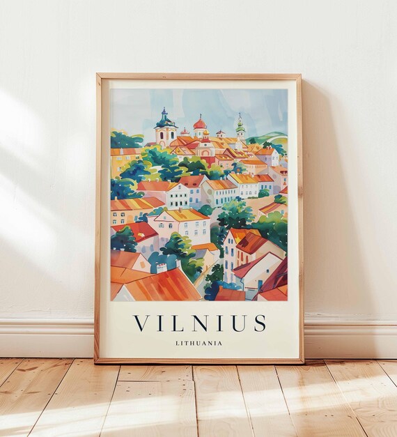 Vilnius Lithuania Old Town Rooftops Church Towers Travel Poster