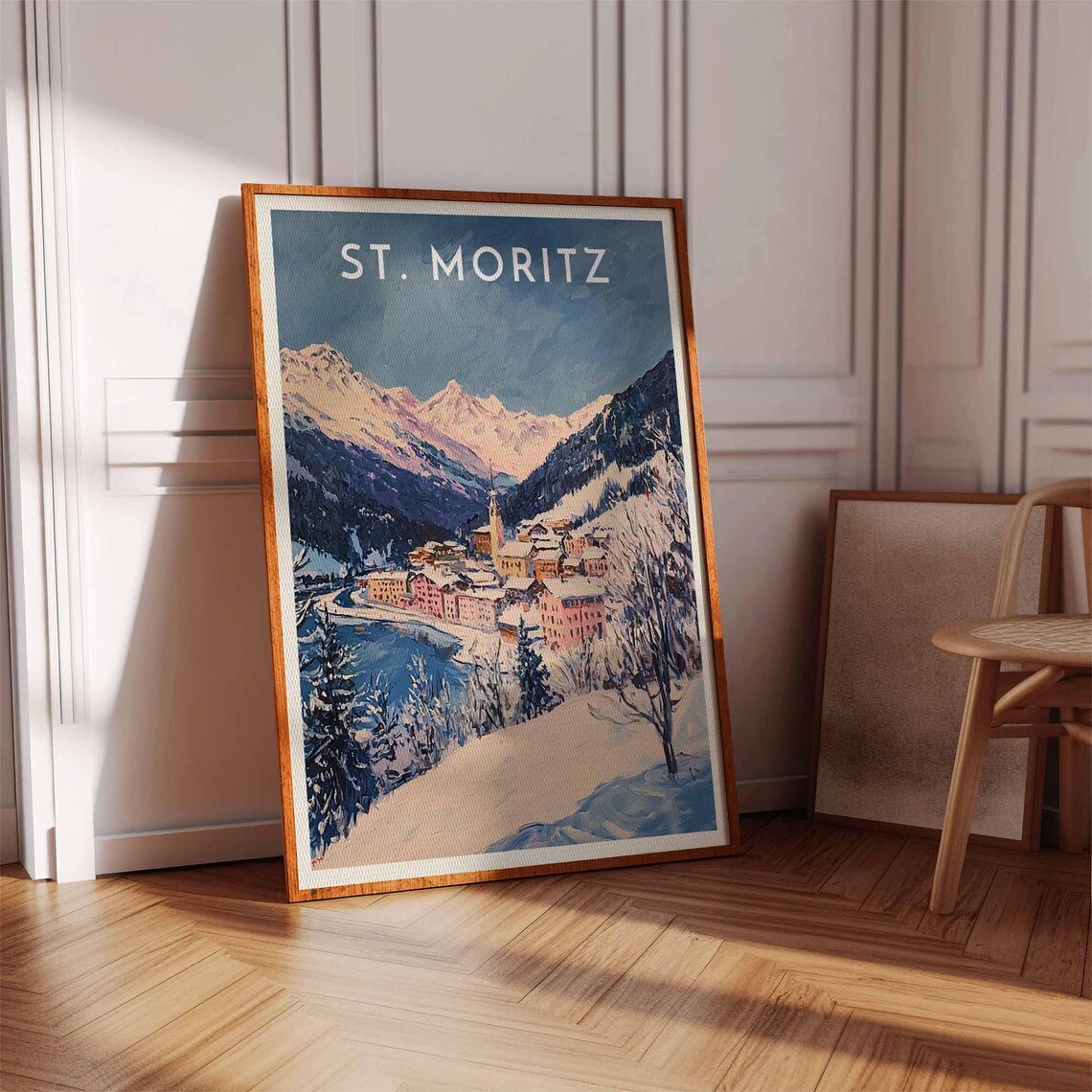 St. Moritz Switzerland Watercolor Lakeside Town Alpine Poster - Image 3