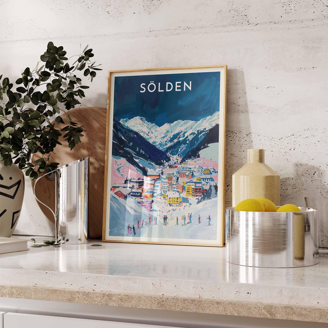 Sölden Twilight Village Glowing in Pink and Golden Light Poster - Image 2