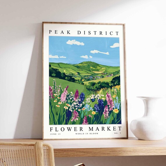 Peak District Green Valley Foxglove Bloom Meadow Village View Poster