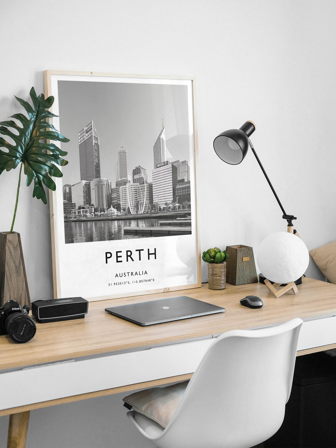 Perth Australia Black and White City Skyline River Photo Poster - Image 3