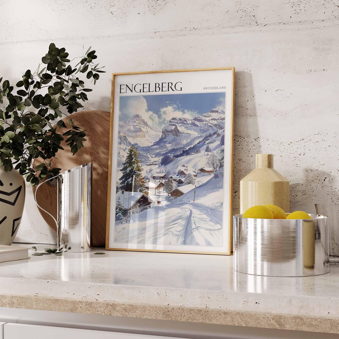 Engelberg Switzerland Snowy Chalets and Ski Trails Winter Scene Poster - Image 2