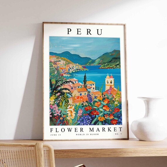 Peru Flower Market Poster Print Peruvian Floral Wall Art Decor Botanical South Americatravel