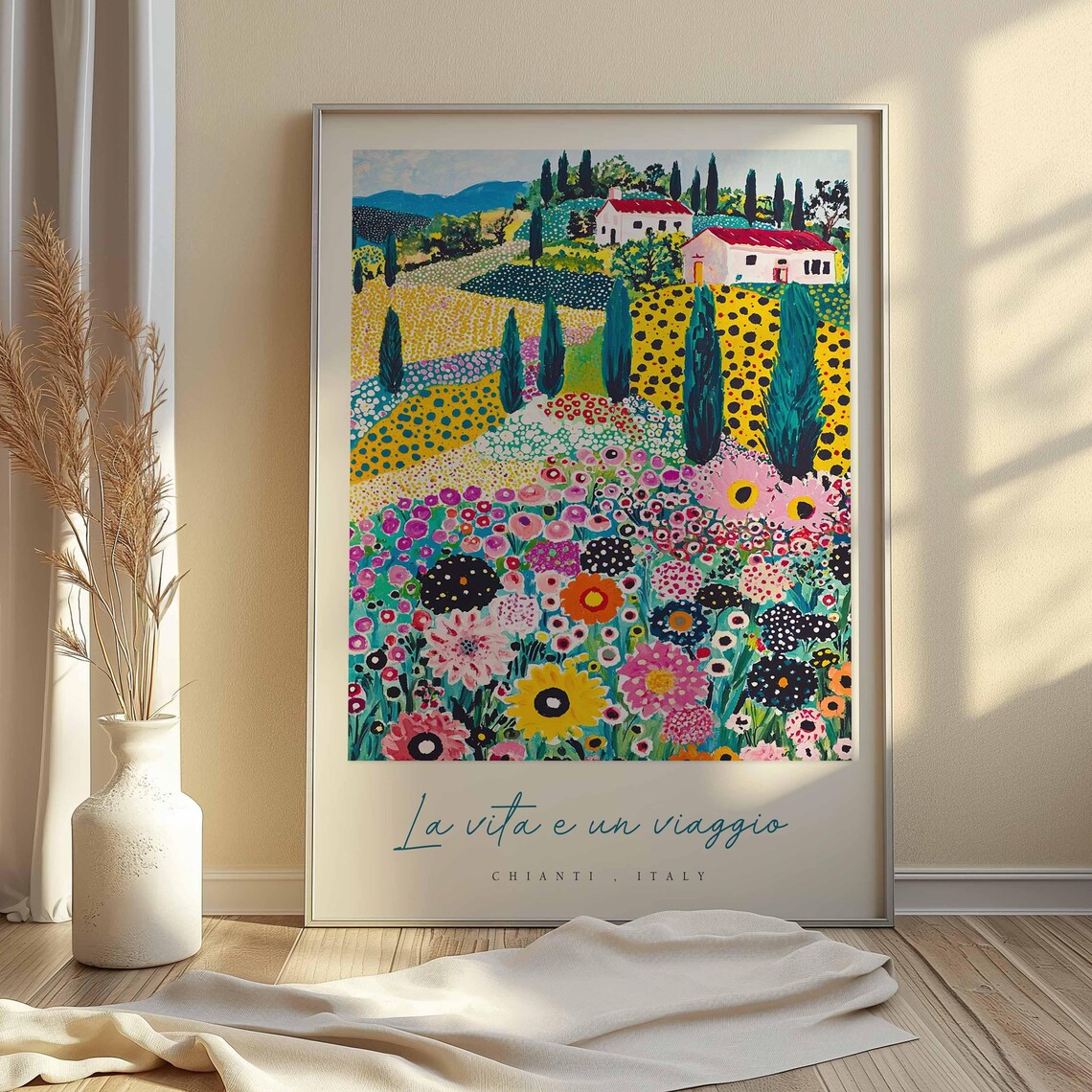 Chianti Italy La Vita e un Viaggio Flower Fields Folk Art Poster - Image 2