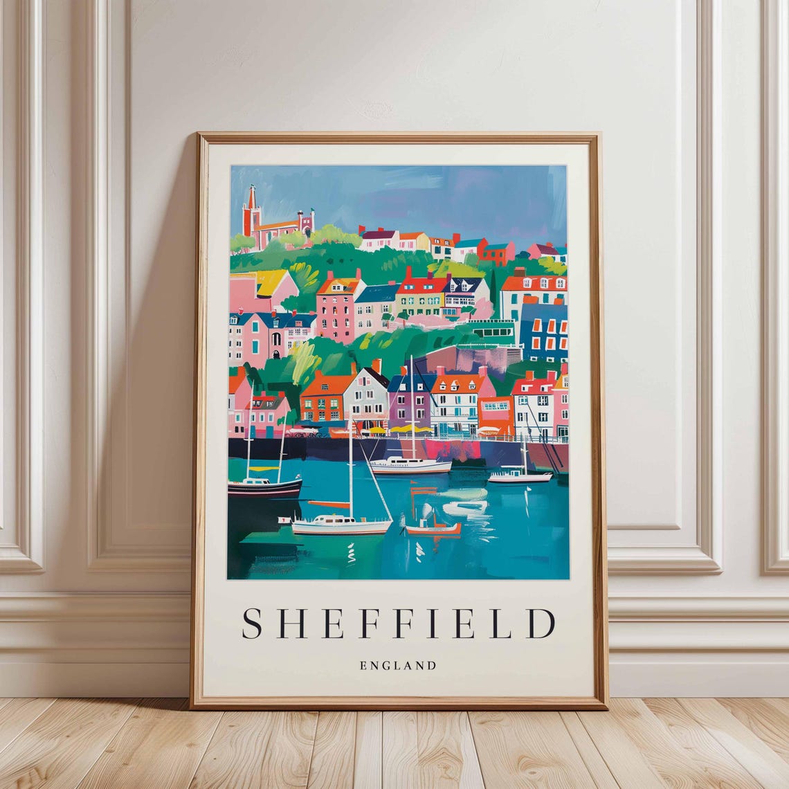 Sheffield England Watercolor City Skyline Under a Blue Sky Poster - Image 3