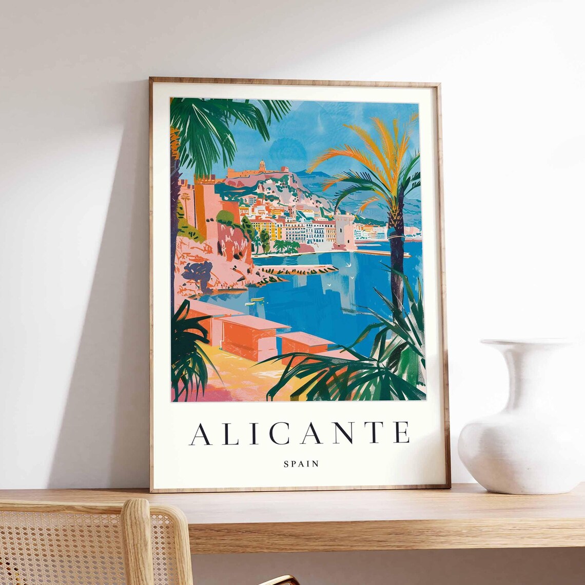 Alicante Spain Travel Poster Mediterranean Coastal Art