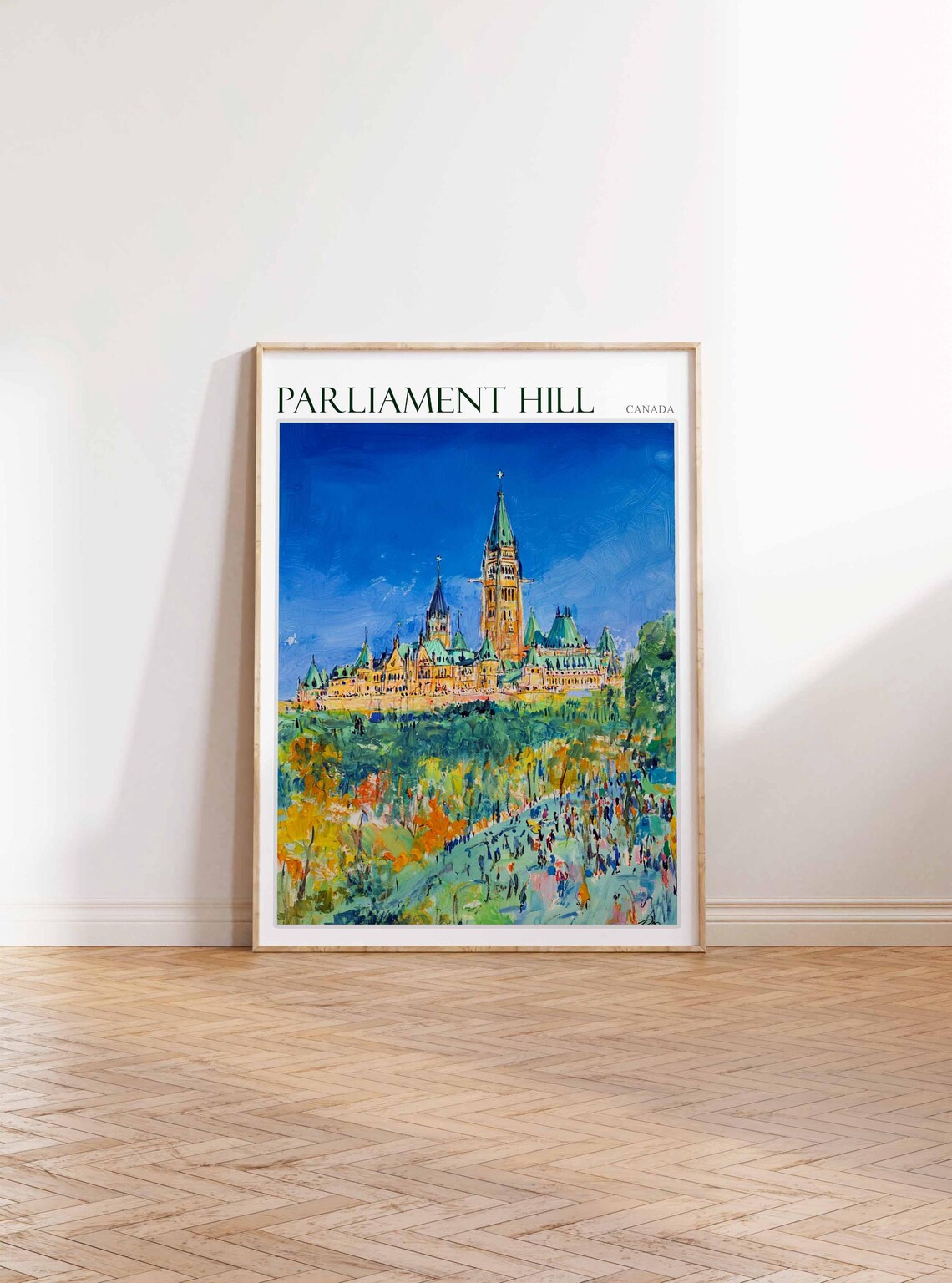 Parliament Hill Ottawa Canada Daytime Crowd Scene Painting Poster - Image 2