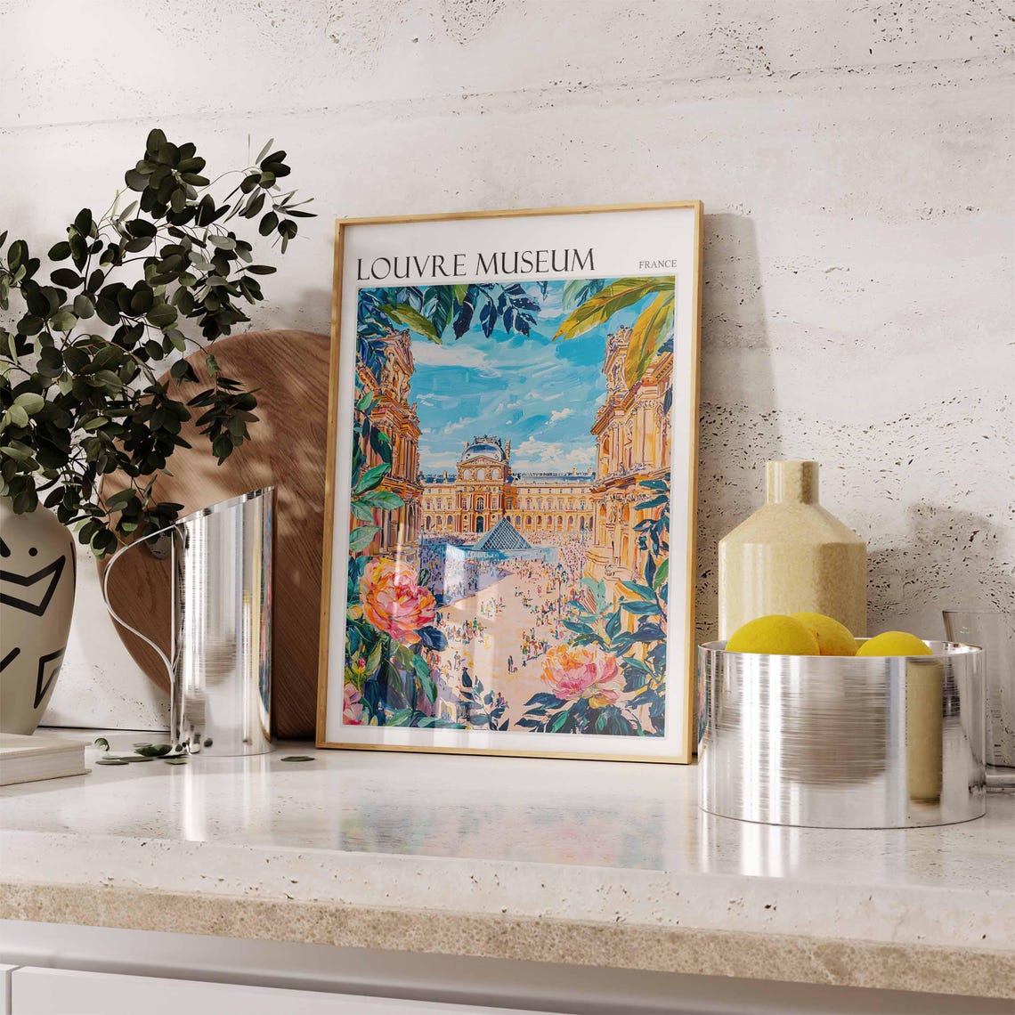 Louvre Museum Poster Louvre Museum Travel Print France Travel Poster Tropical Decor Travel Gift Floral Print Coastal Decor - Image 2
