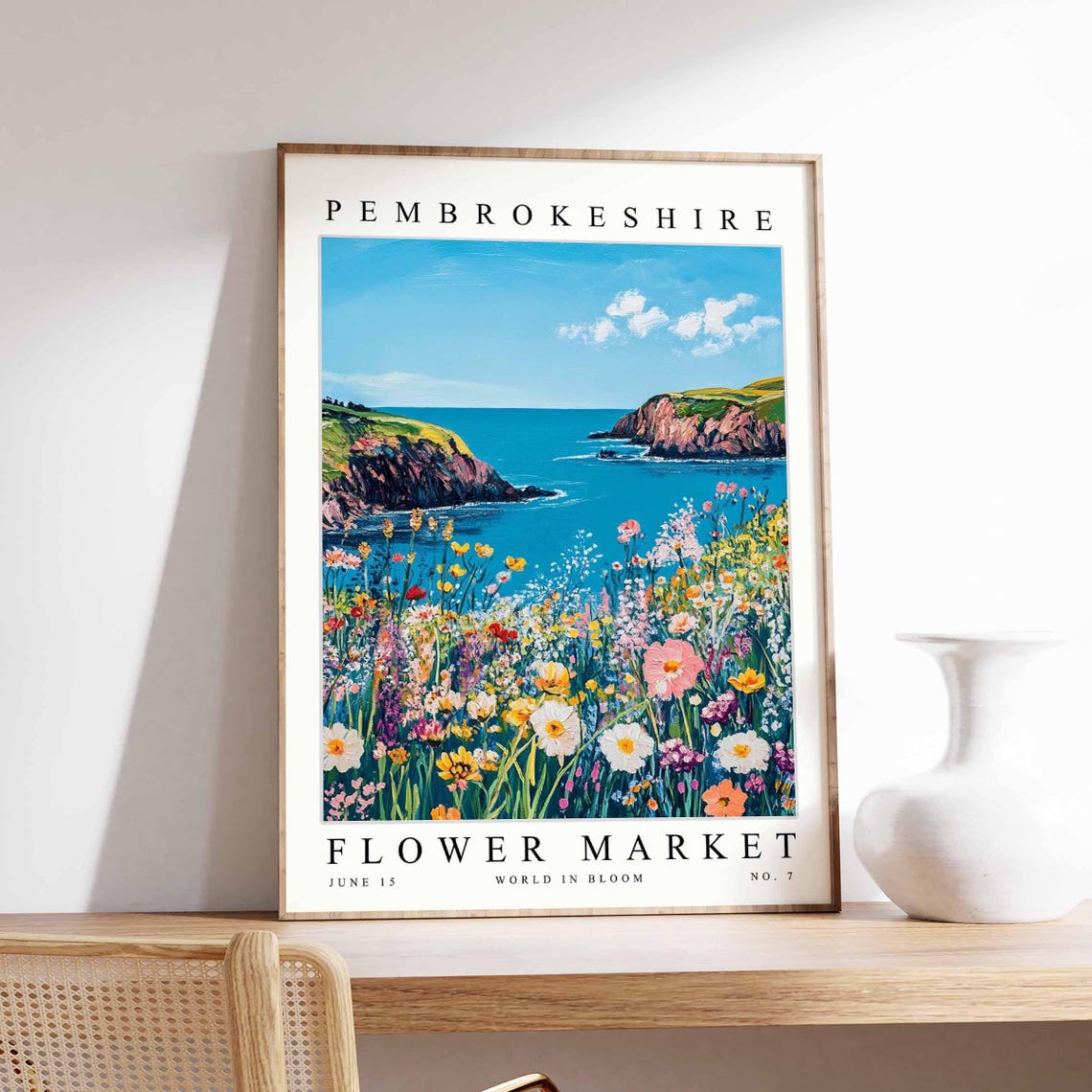 Pembrokeshire Daisy Cosmos Cove Wildflower Sea Cliff Floral Poster