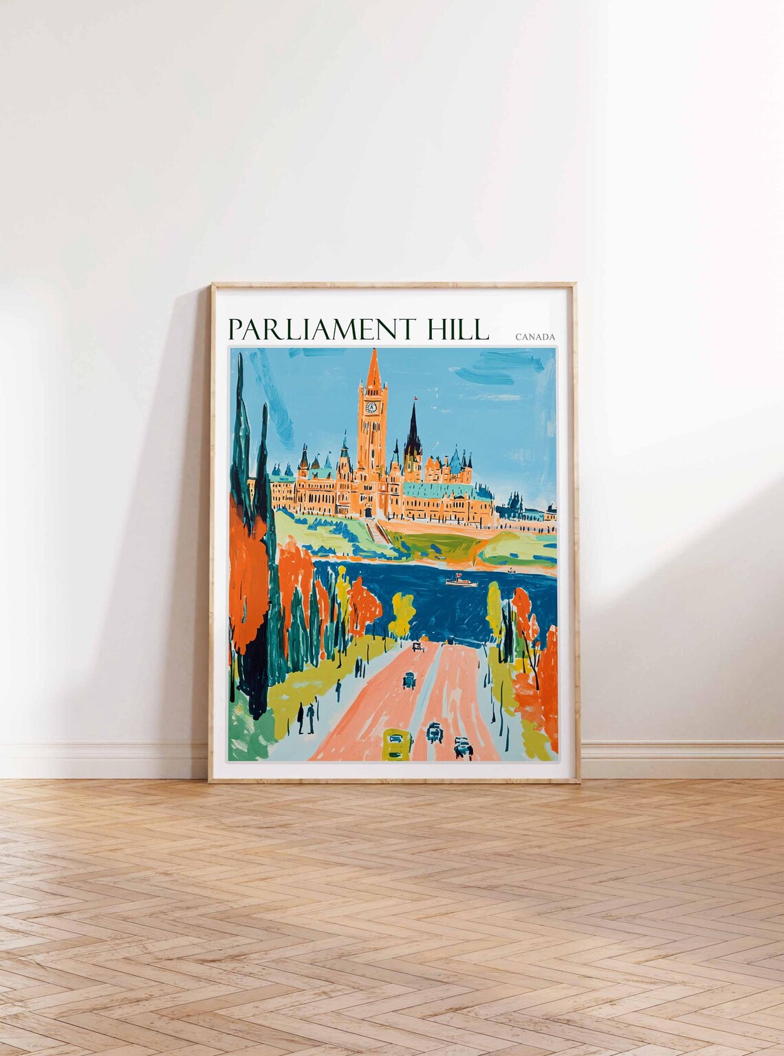 Parliament Hill Ottawa Canada Autumn River Road Painting Poster - Image 2