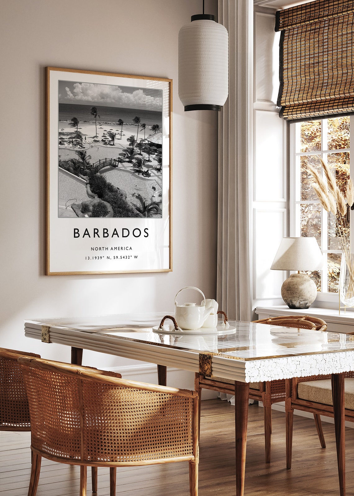 Barbados Black and White Beach Resort Pool Palm Tree Travel Poster - Image 3