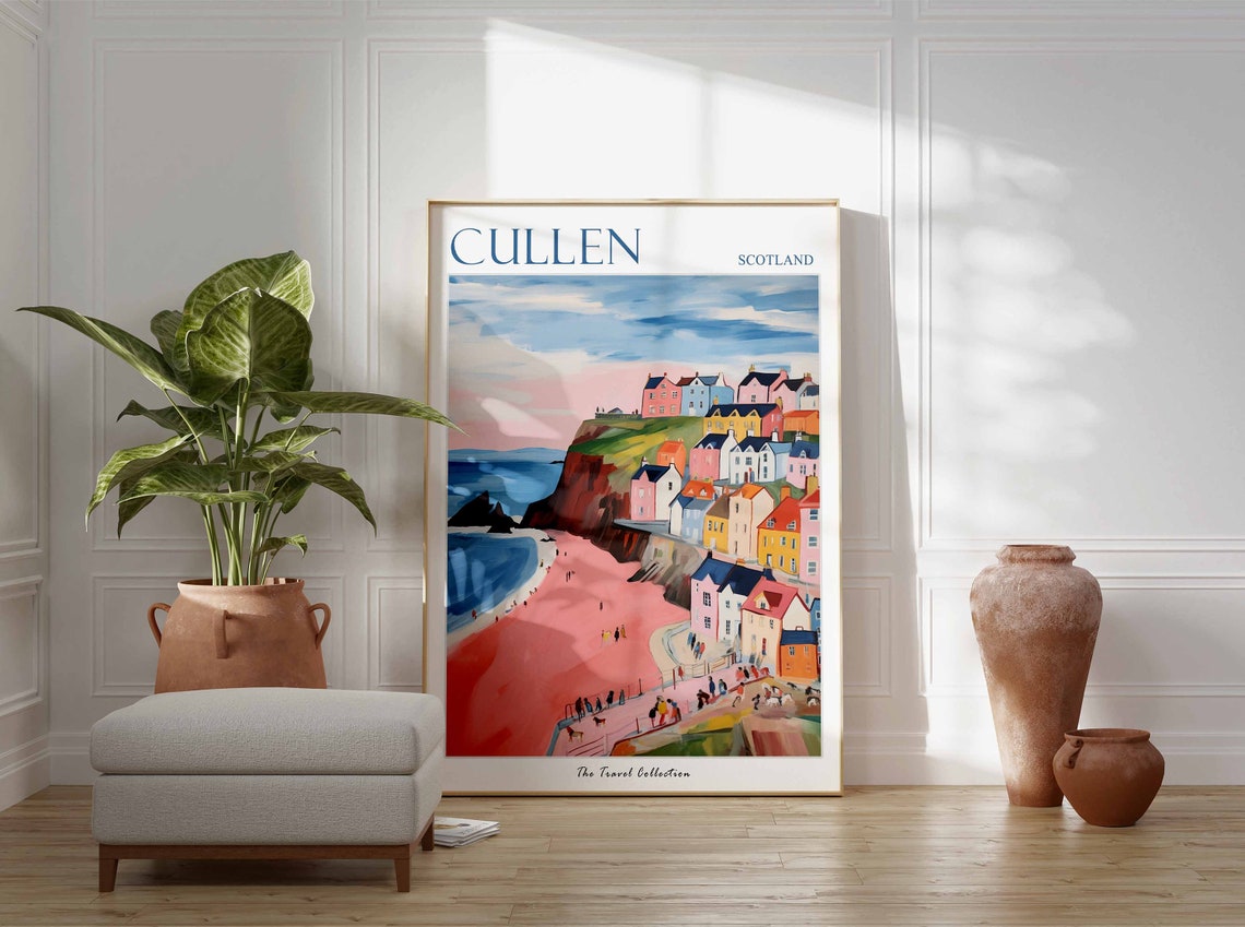 Cullen Scotland Pink Cliffs Seaside Town and Sandy Beach Poster - Image 2