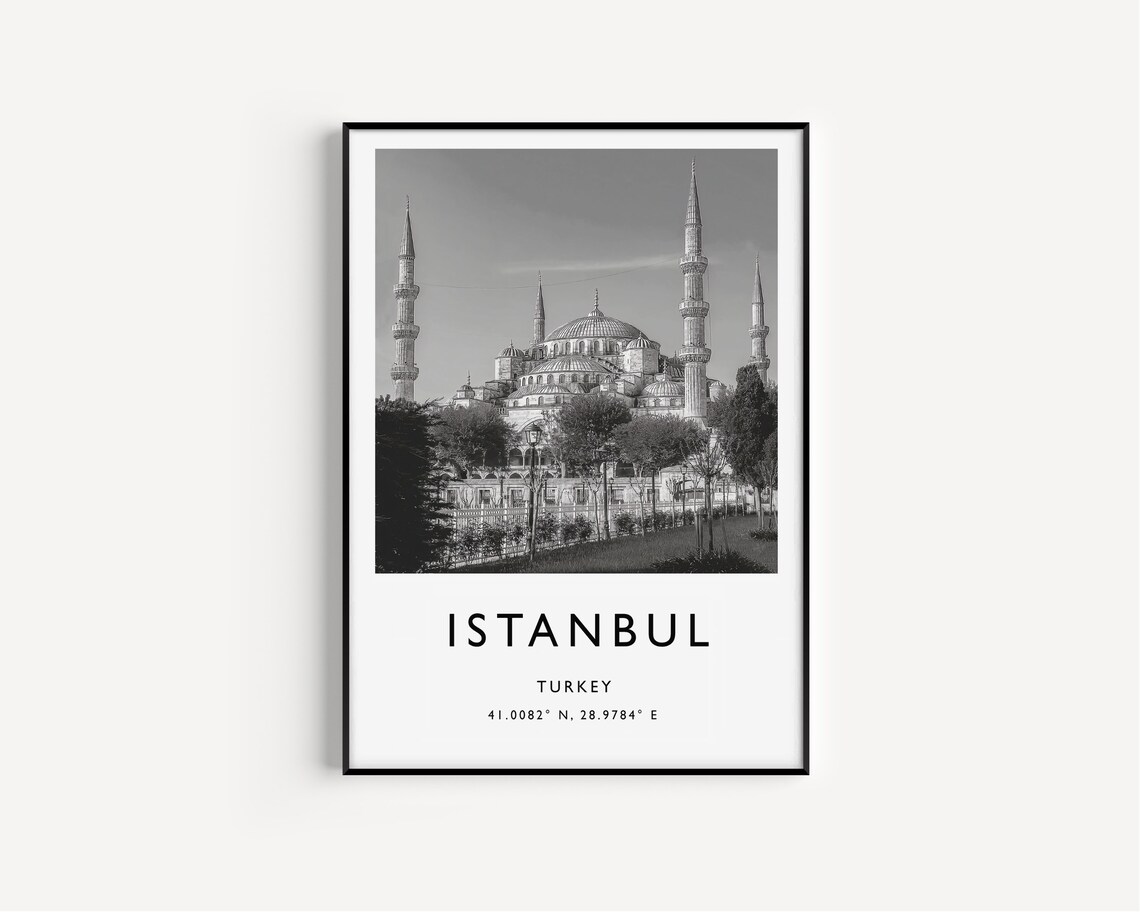 Istanbul Turkey Blue Mosque Black and White Photography Travel Poster - Image 2
