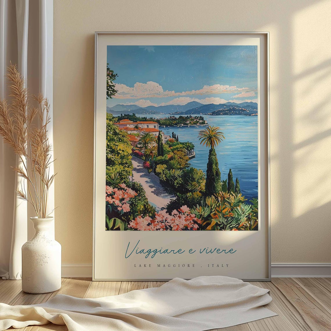 Lake Maggiore Italy Palm Garden Path to Lake Pink Blossom Walk Poster - Image 2