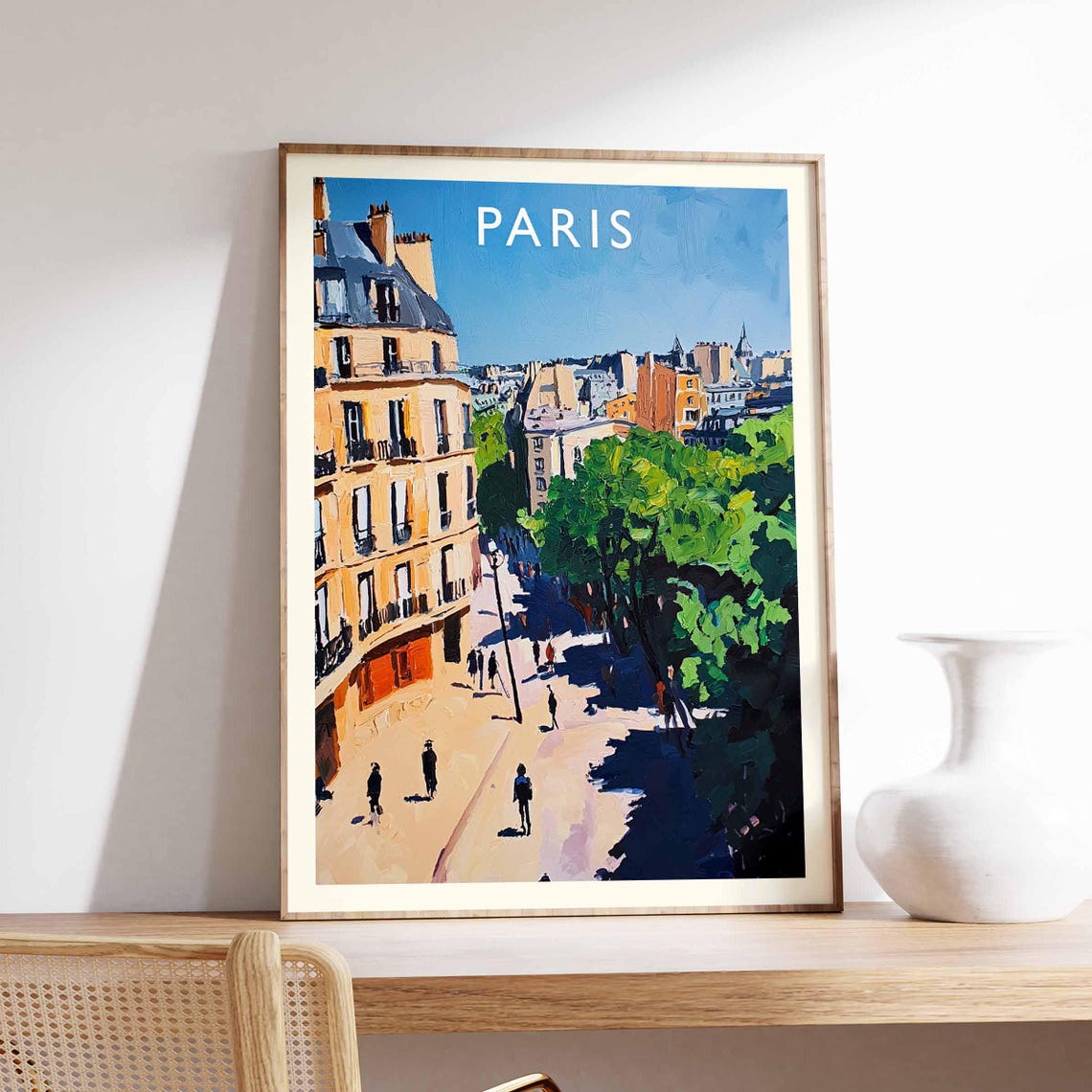 Paris Charming Sunlit Haussmann Corner Street Café Scene Poster